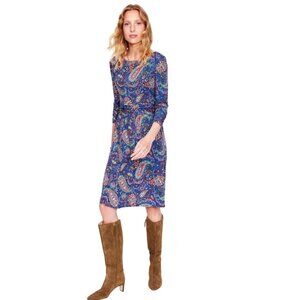 NWT Boden Amelie A-Line Knee Length Long Sleeve Stretch Paisley Dress Size 6